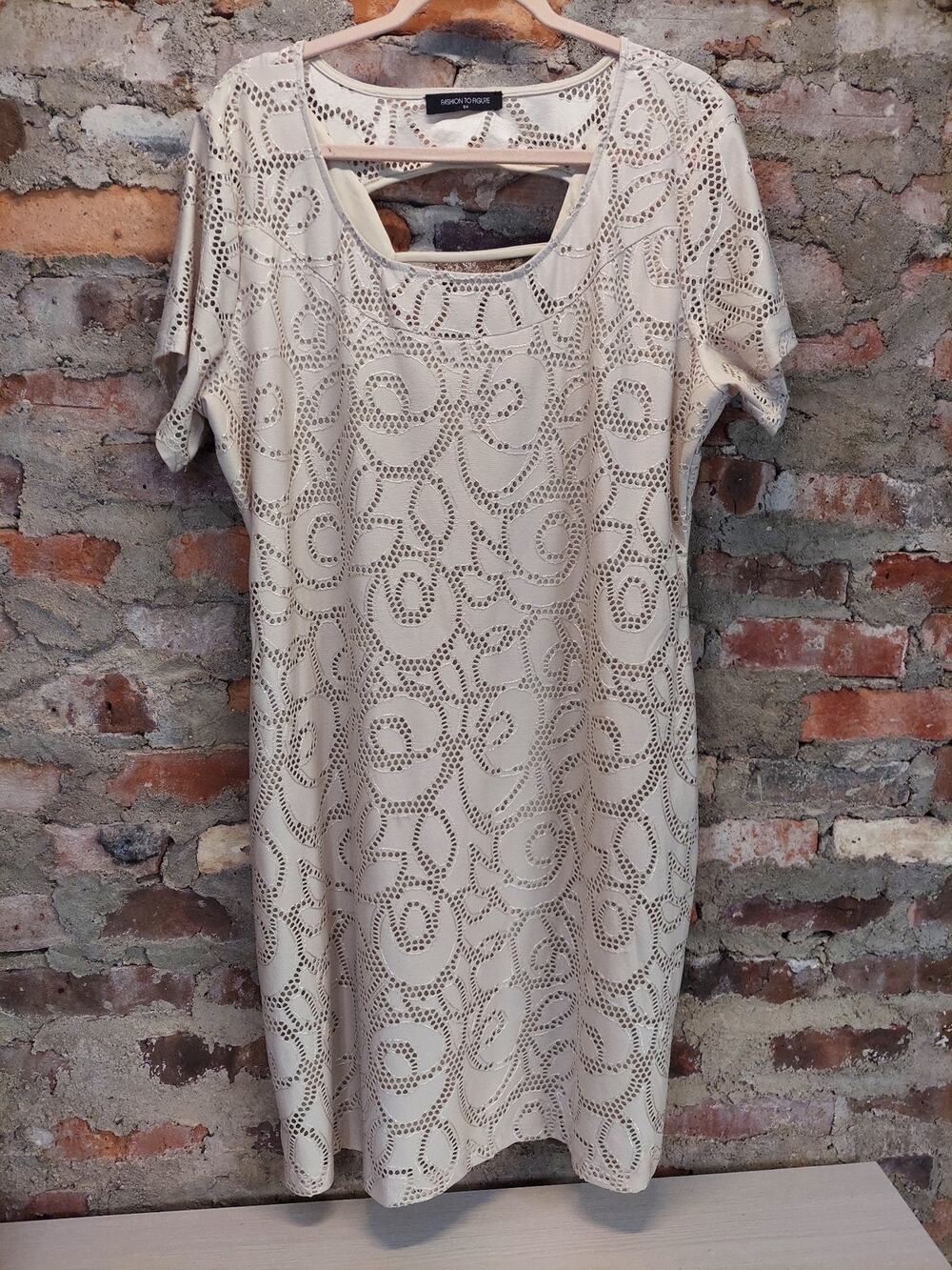 FASHION TO FIGURE Womens Dress 3X Cream Perforated Laser Cut Short Sleeve Cutout